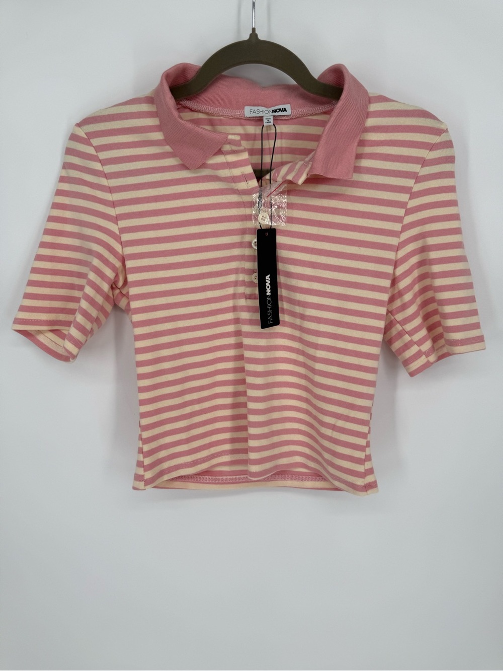 NWT Fashion Nova Nellie Pink Striped Polo Shirt Size Medium
